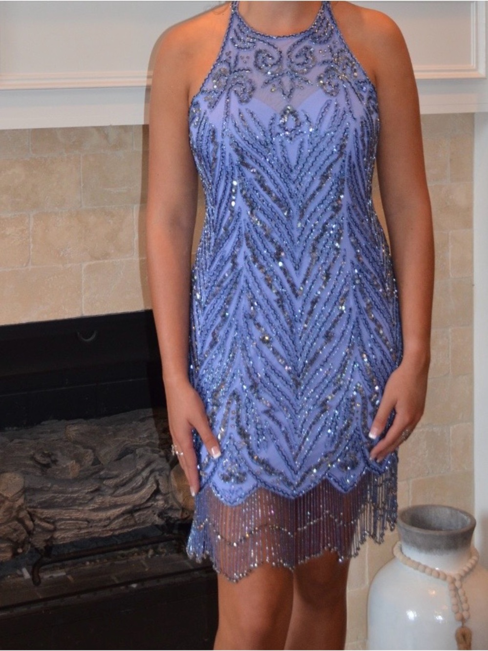 Sherri Hill Lavender Beaded Halter Mini Dress - Picture 5 of 6
